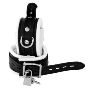 abschließbare 5cm breite Leder Fußfesseln schwarz/weiß