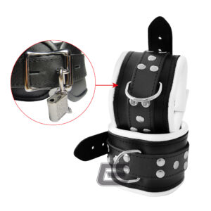 abschließbare 8cm breite Leder Fußfesseln schwarz/weiß