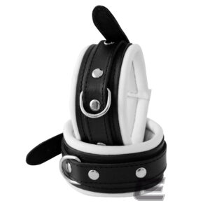 5cm breite Leder Fußfesseln schwarz/weiß