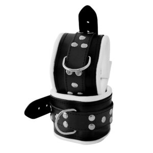 8cm breite Leder Fußfesseln schwarz/weiß